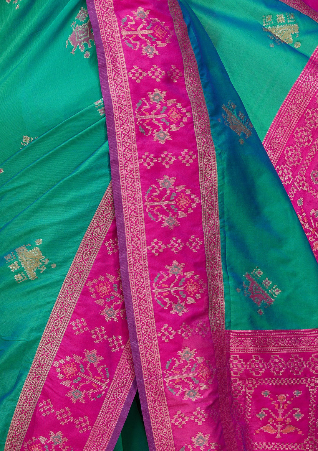 Teal Green Art Silk Patola Jaal Saree With Matching Blouse Piece
