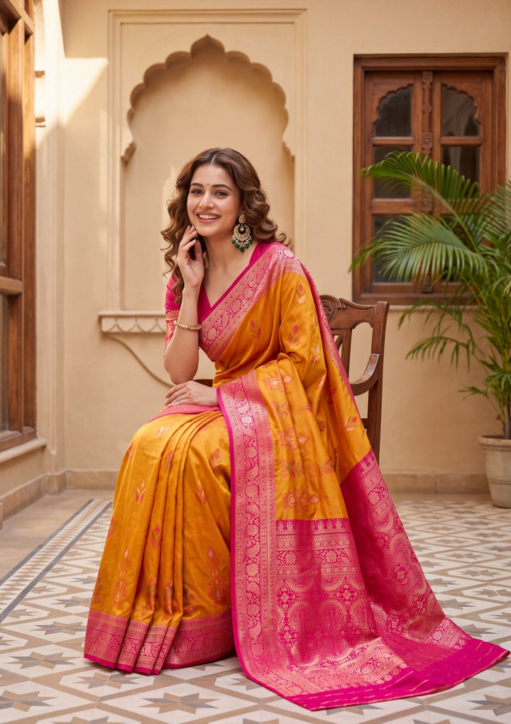 Orange Art Silk Patola Jaal Saree With Matching Blouse Piece