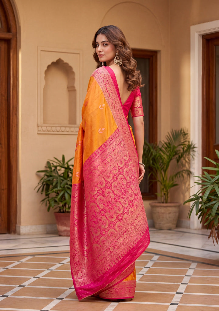 Orange Art Silk Patola Jaal Saree With Matching Blouse Piece