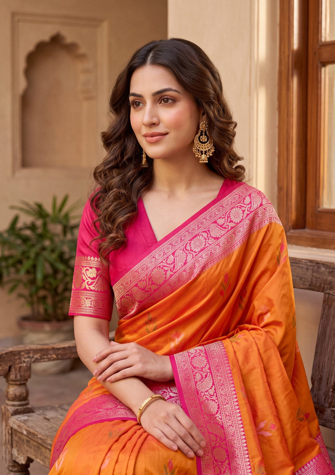 Orange Art Silk Patola Jaal Saree With Matching Blouse Piece