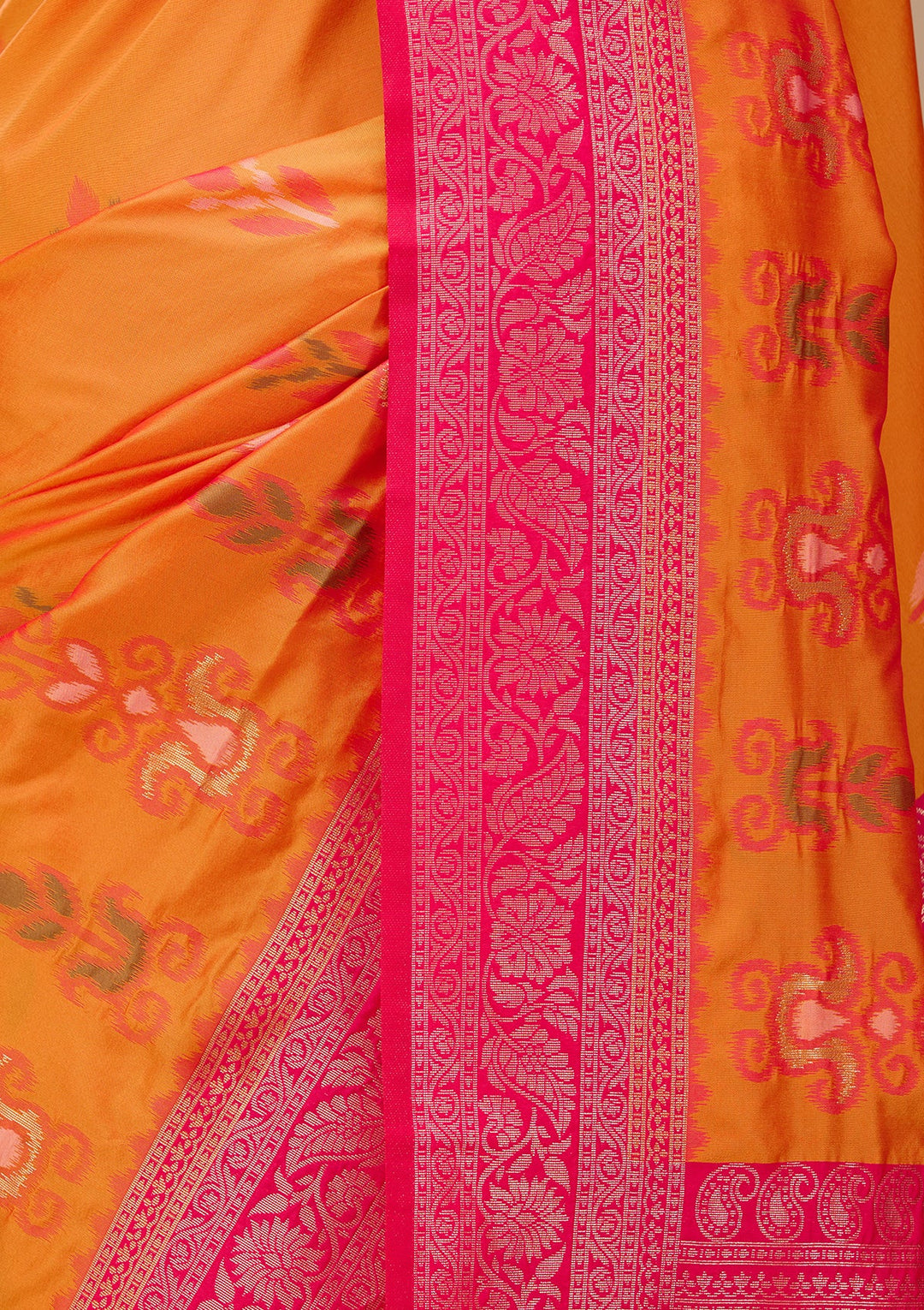 Orange Art Silk Patola Jaal Saree With Matching Blouse Piece