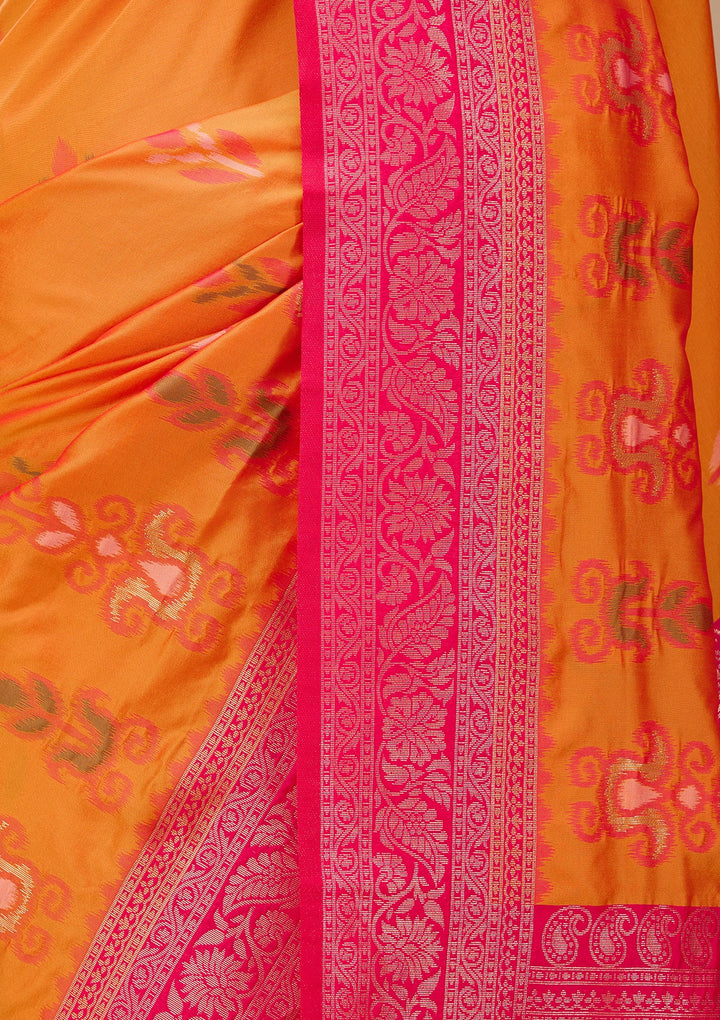Orange Art Silk Patola Jaal Saree With Matching Blouse Piece