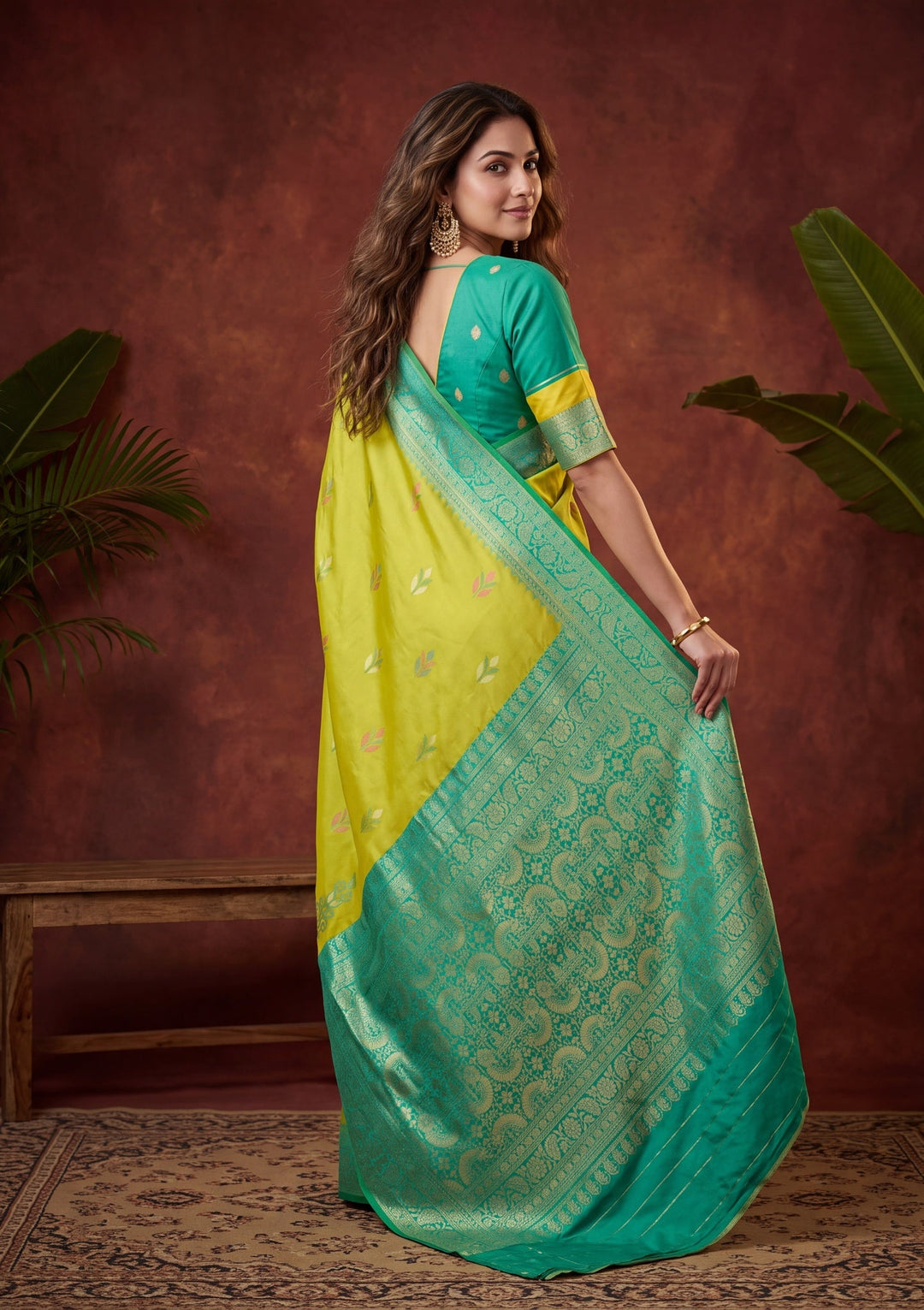 Parrot Green Silk Jaal Saree With Matching Blouse Piece