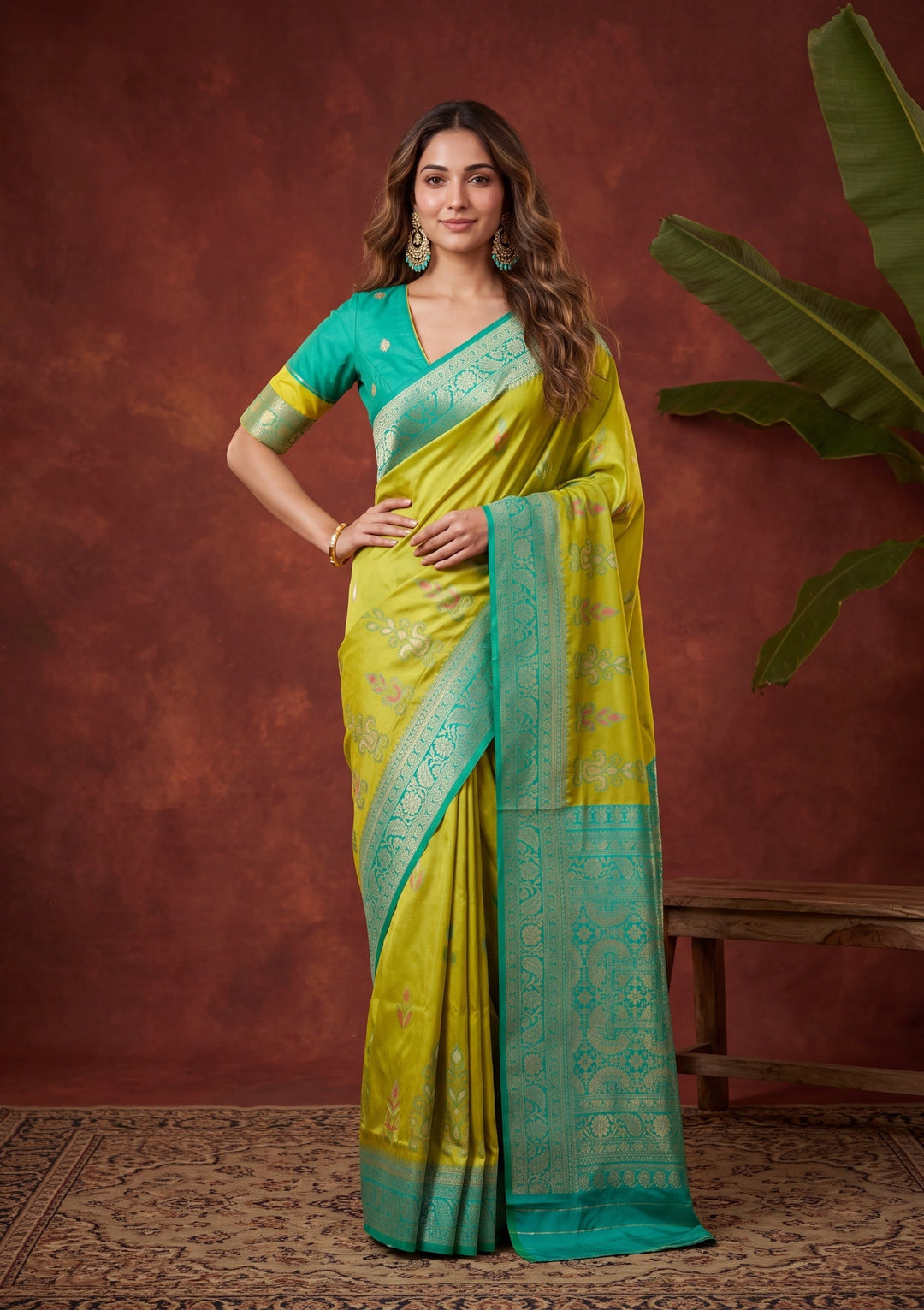 Parrot Green Silk Jaal Saree With Matching Blouse Piece
