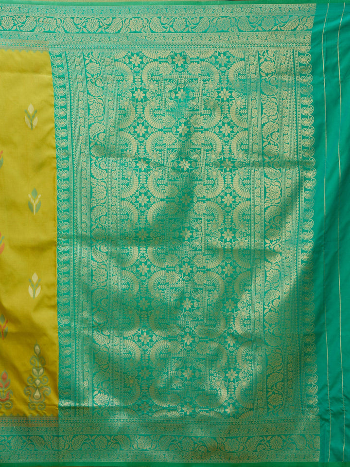 Parrot Green Silk Jaal Saree With Matching Blouse Piece