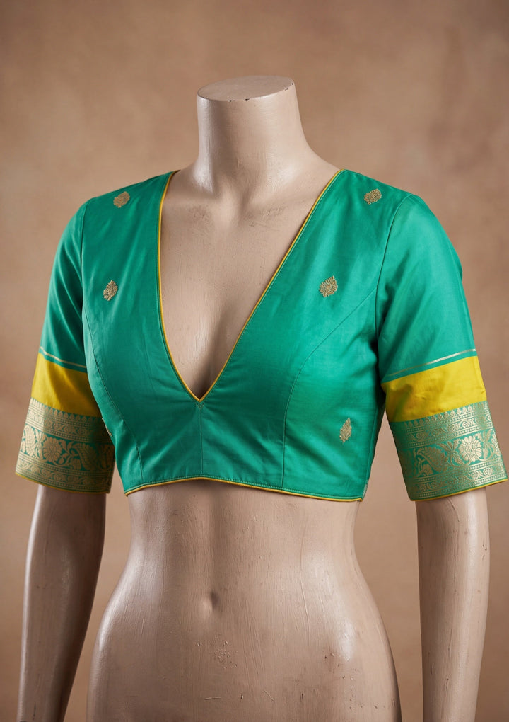 Parrot Green Silk Jaal Saree With Matching Blouse Piece