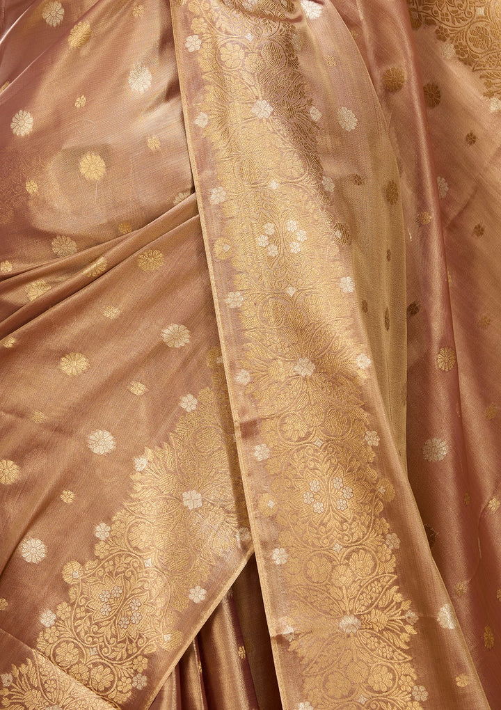Brown Art Silk Kanjivaram Jaal Saree With Matching Blouse Piece
