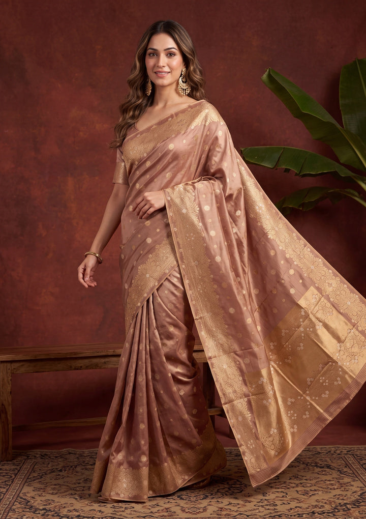 Brown Art Silk Kanjivaram Jaal Saree With Matching Blouse Piece