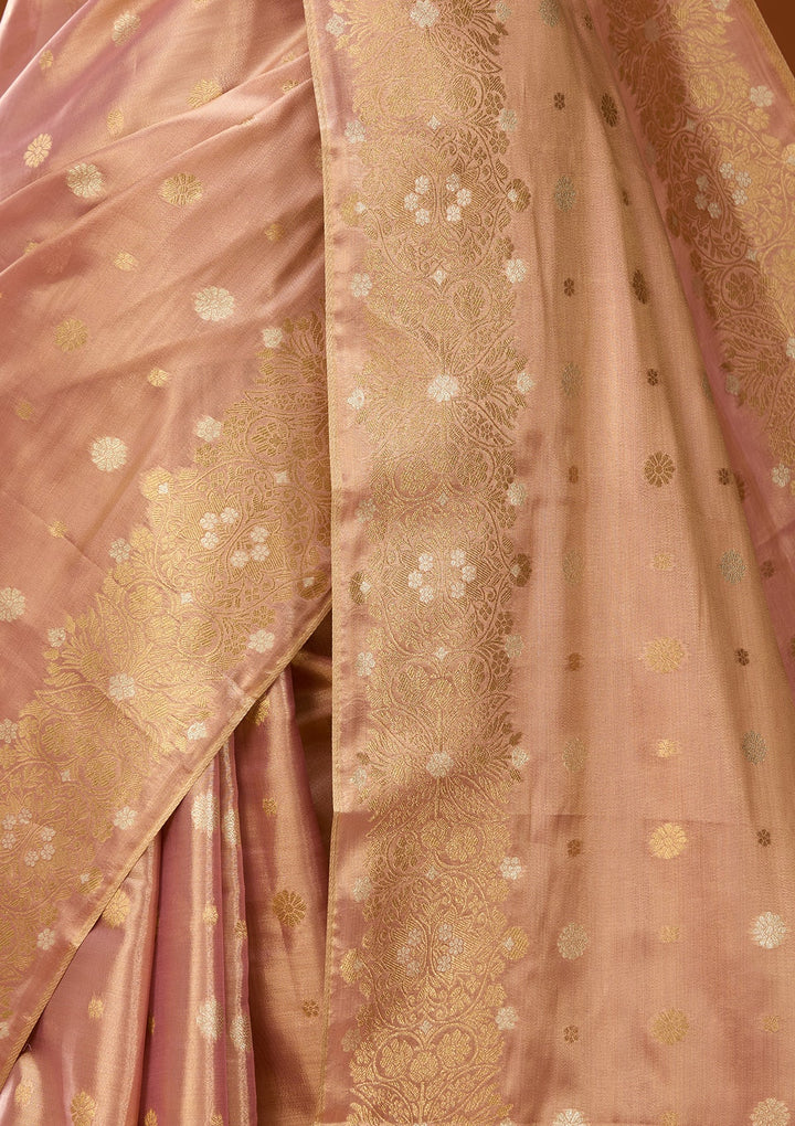 Peach Art Silk Kanjivaram Jaal Saree With Matching Blouse Piece