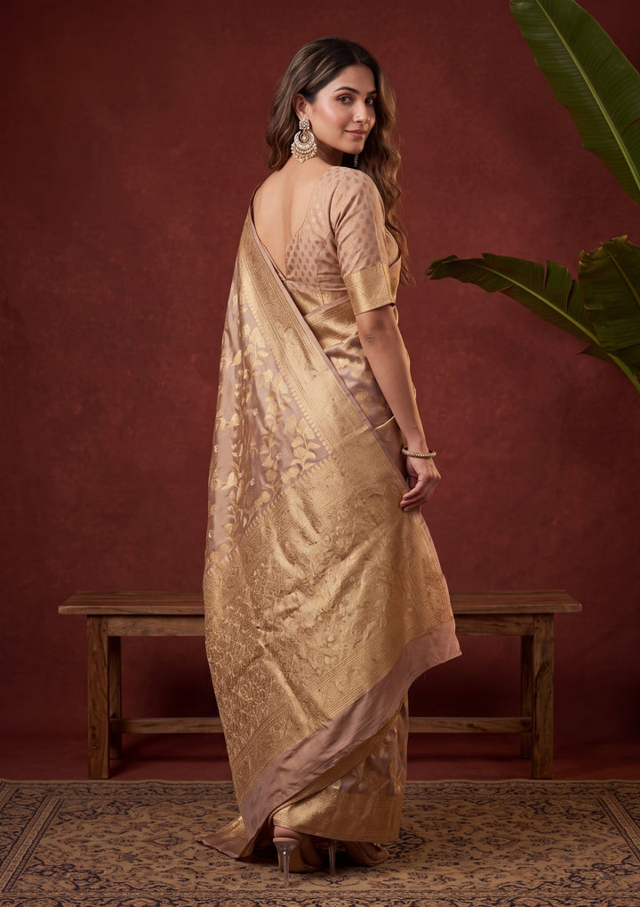 Lavender Art Silk Kanjivaram Jaal Saree With Matching Blouse Piece