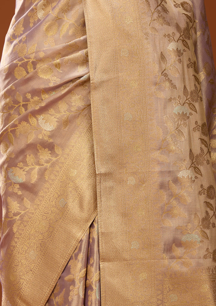 Lavender Art Silk Kanjivaram Jaal Saree With Matching Blouse Piece