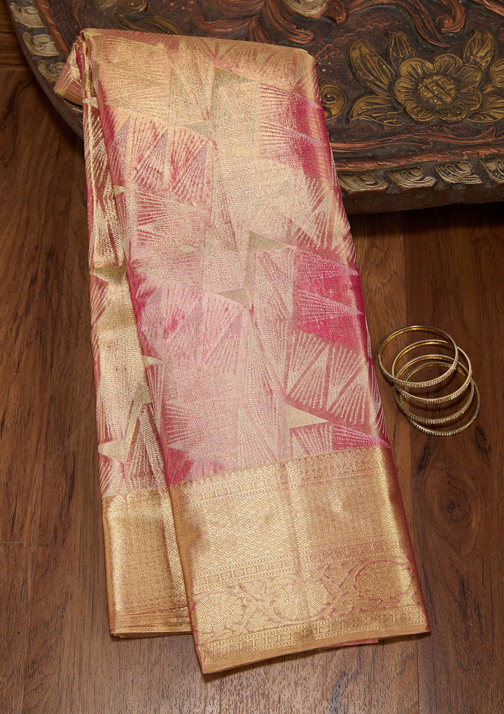 Peach Dharmavaram Tissue Silk Saree