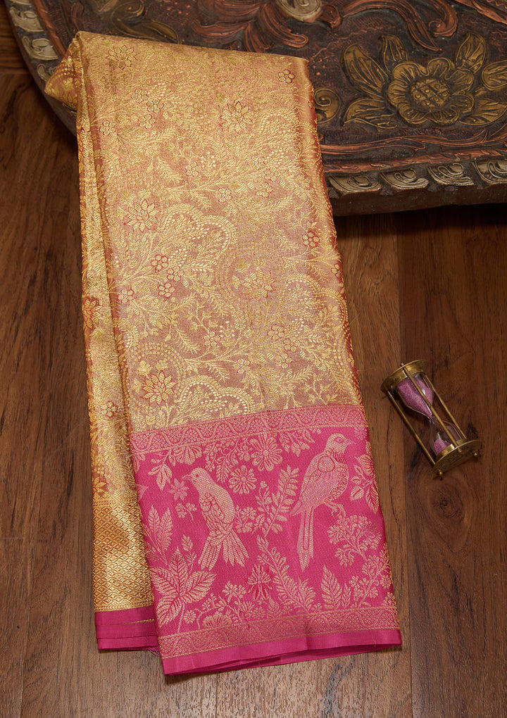 Peach Dharmavaram Tissue Silk Saree