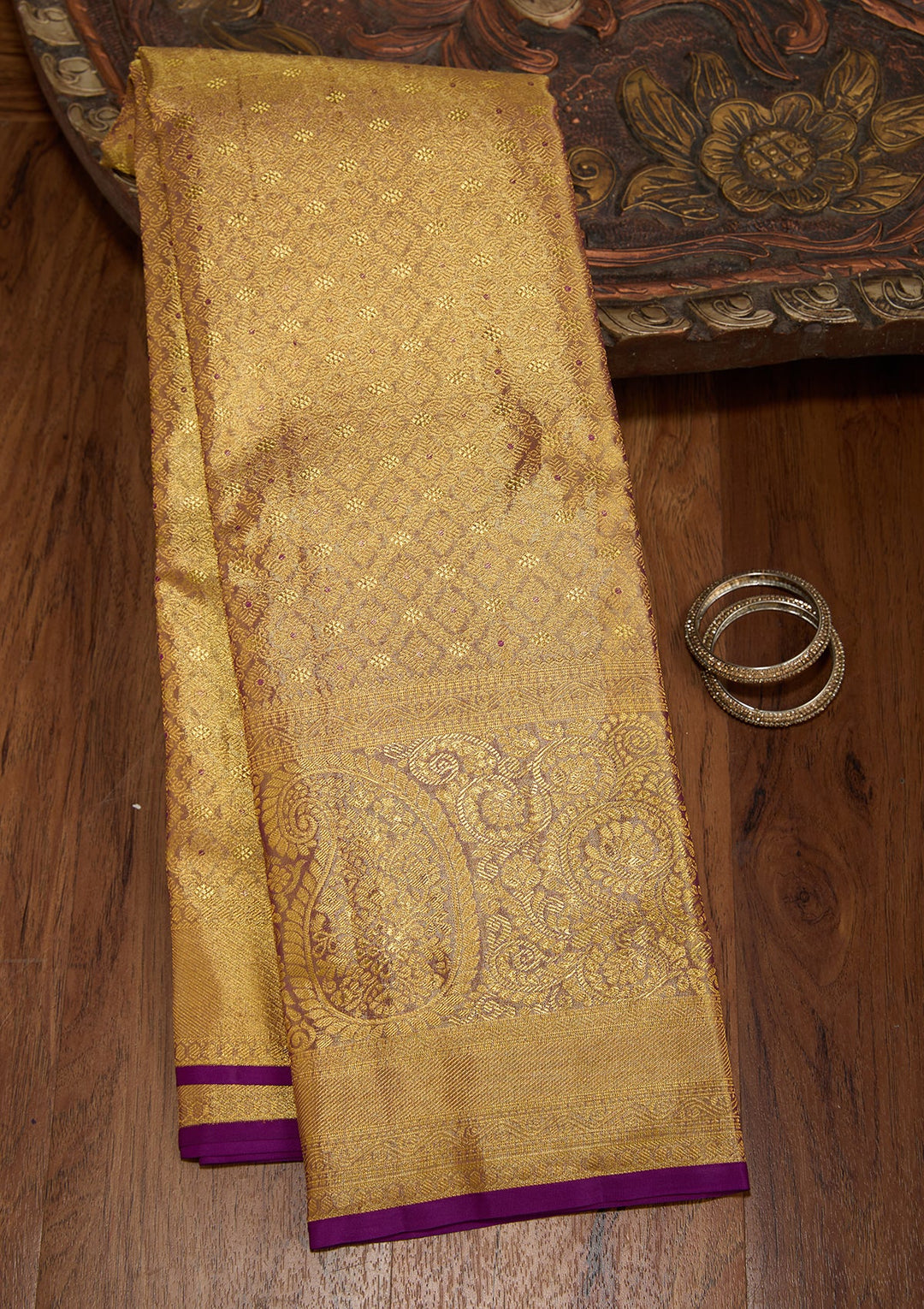 Gold Dharmavaram Tissue Silk Saree