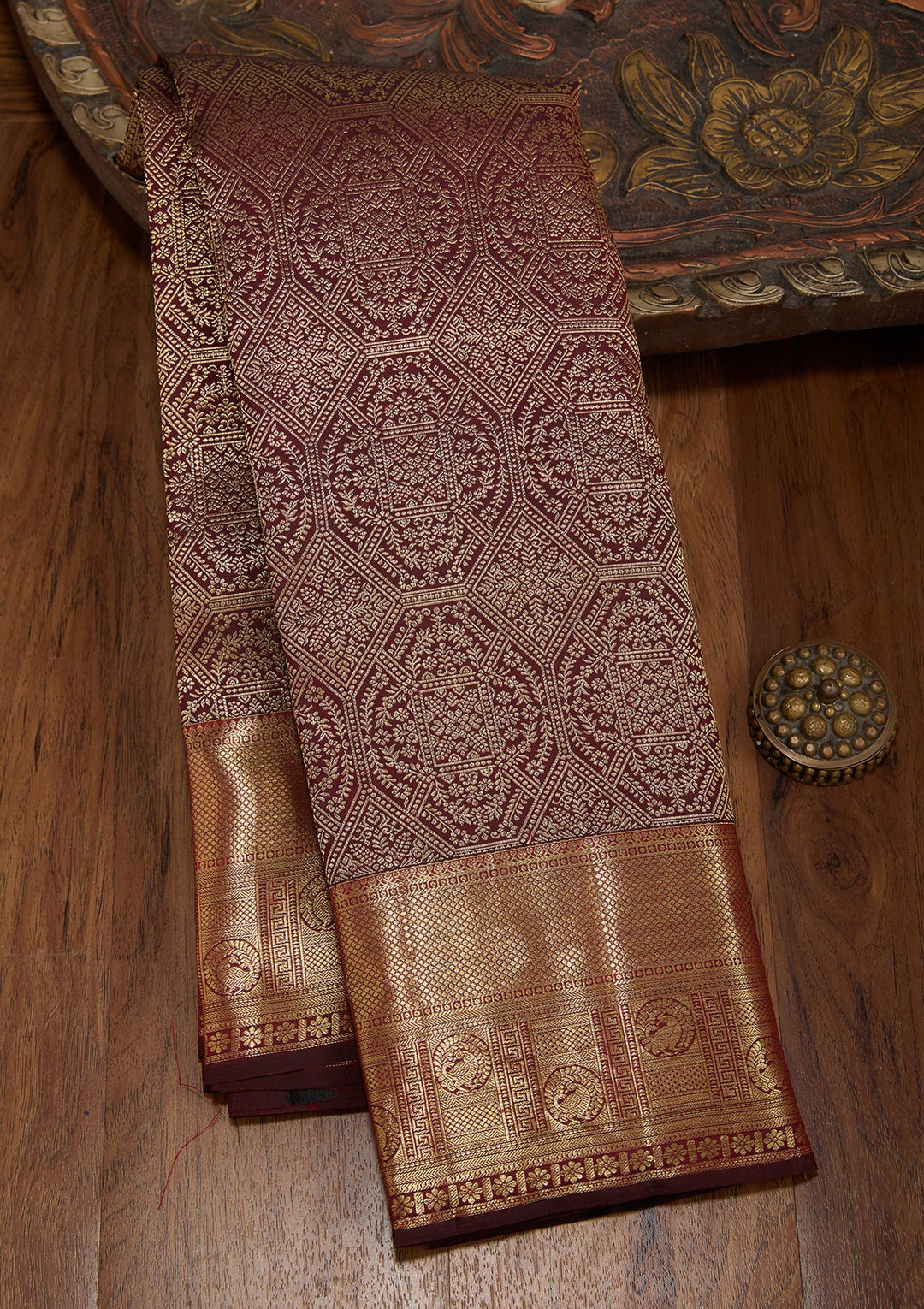 Maroon Dharmavaram Pure Silk Saree