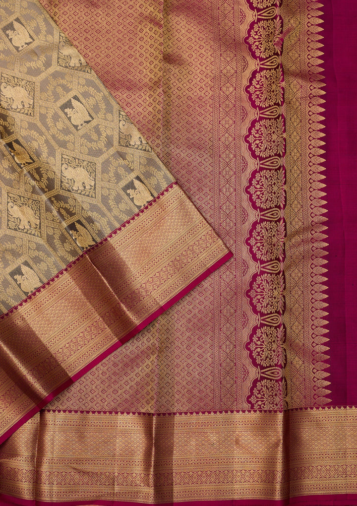 Light Grey Dharmavaram Pure Silk Saree With Matching Blouse Piece