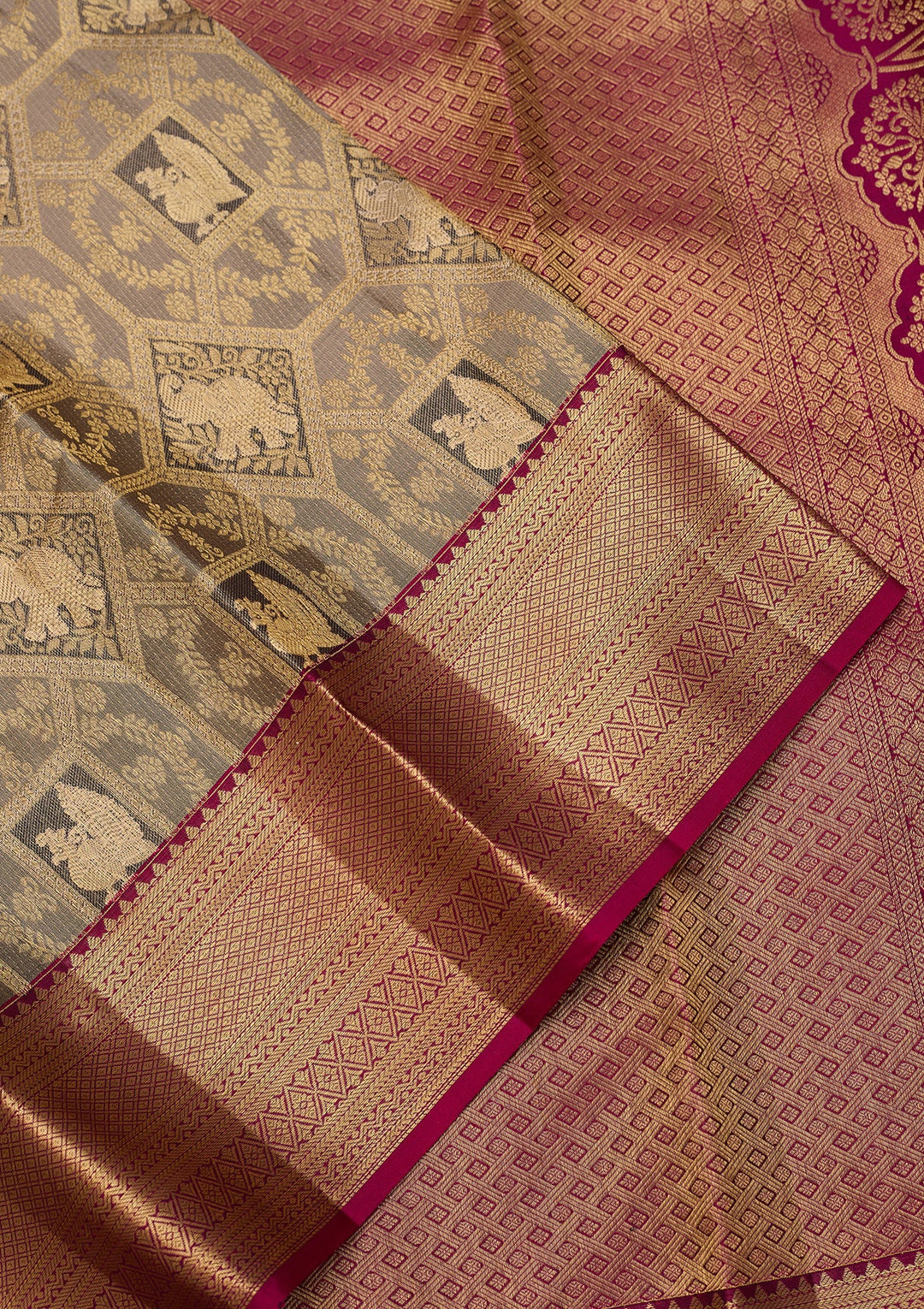 Light Grey Dharmavaram Pure Silk Saree With Matching Blouse Piece