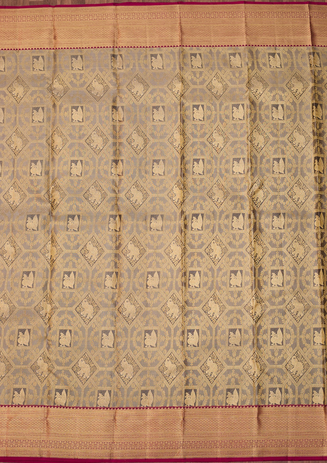 Light Grey Dharmavaram Pure Silk Saree With Matching Blouse Piece