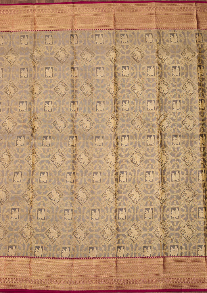 Light Grey Dharmavaram Pure Silk Saree With Matching Blouse Piece