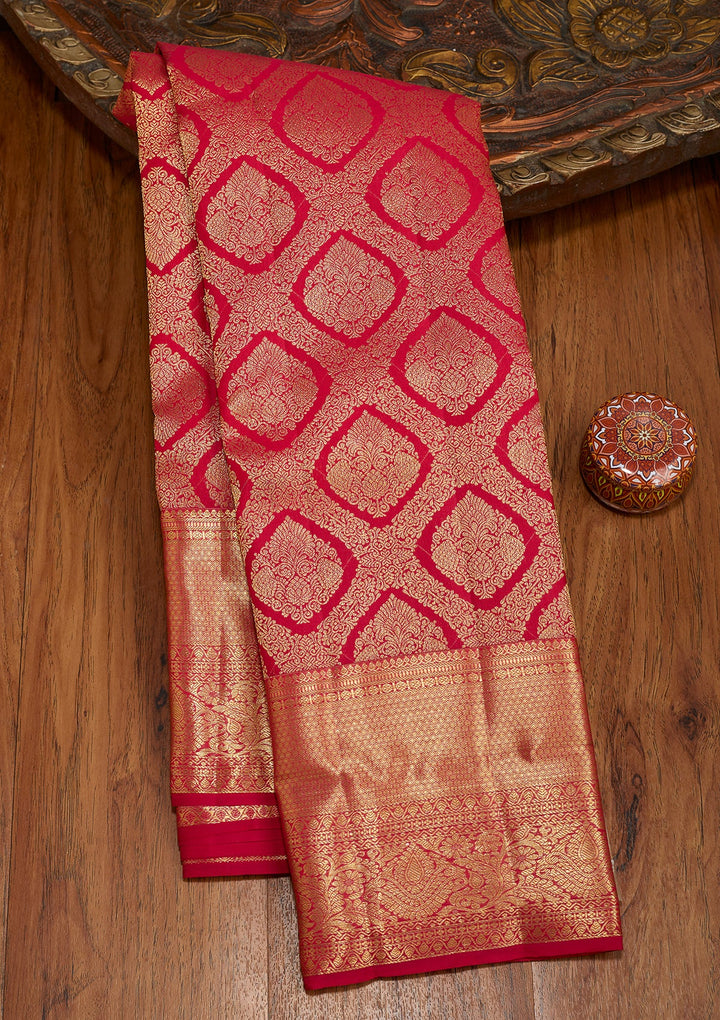 Rani Pink Dharmavaram Pure Silk Saree With Matching Blouse Piece