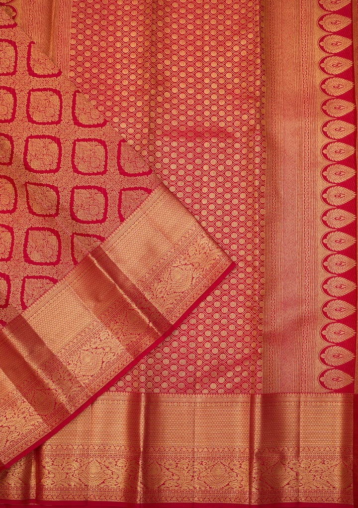 Rani Pink Dharmavaram Pure Silk Saree With Matching Blouse Piece