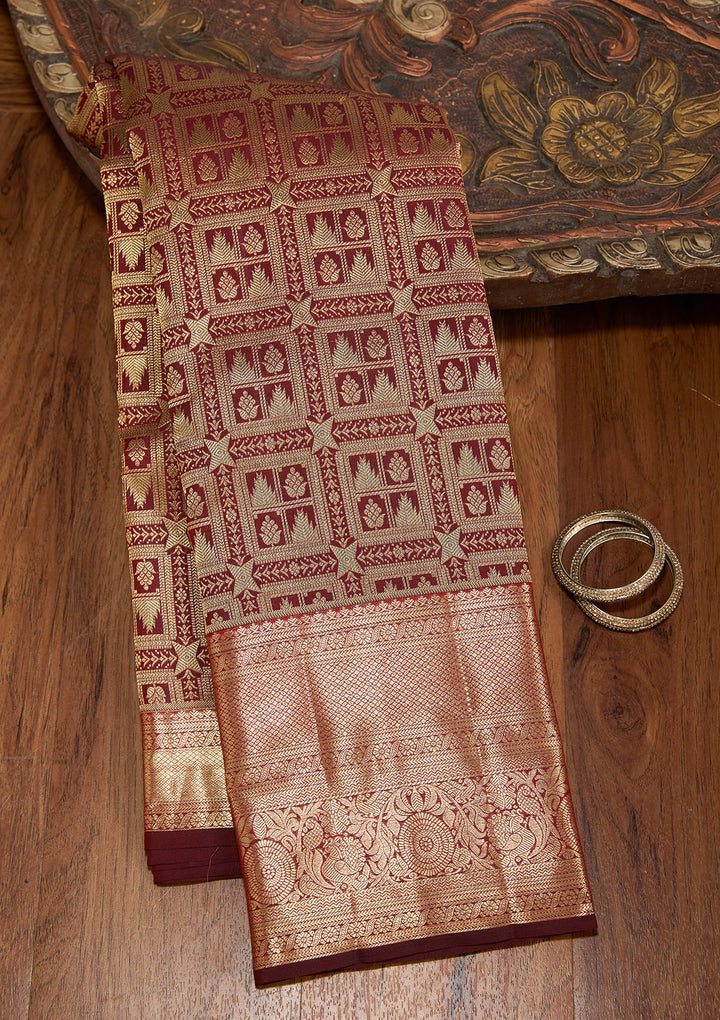 Maroon Dharmavaram Pure Silk Saree
