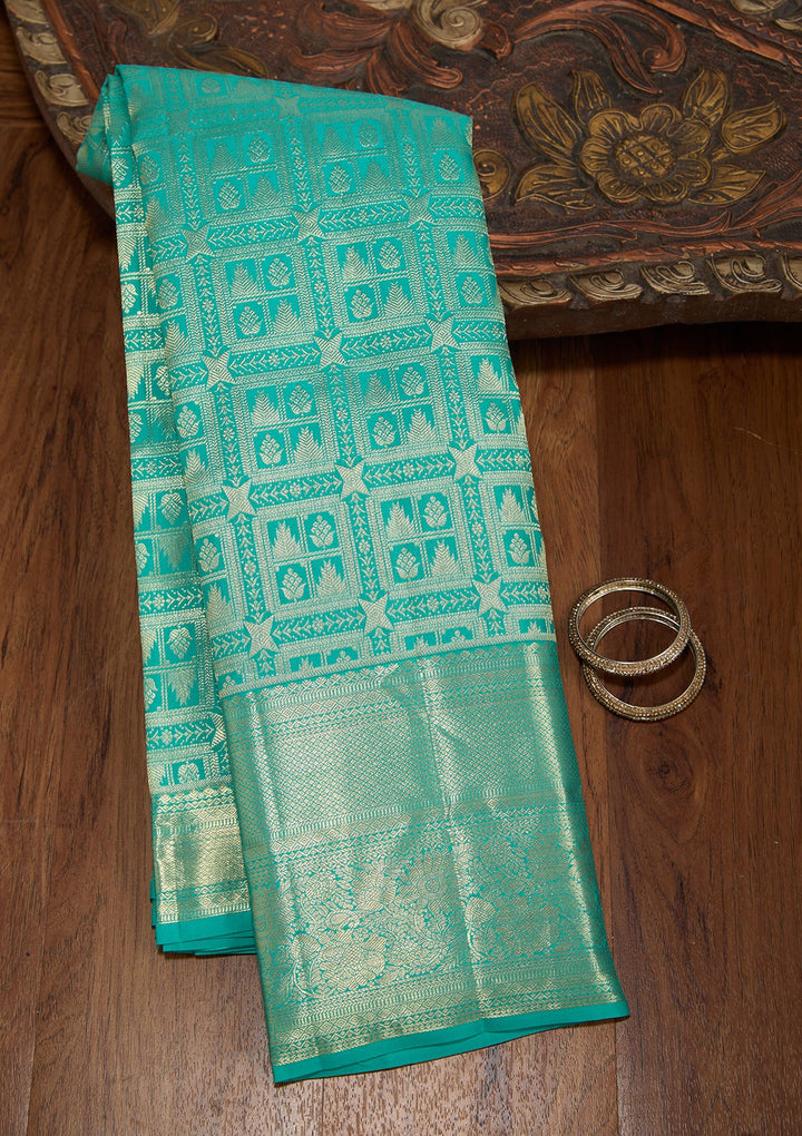 Sea Green Dharmavaram Pure Silk Saree