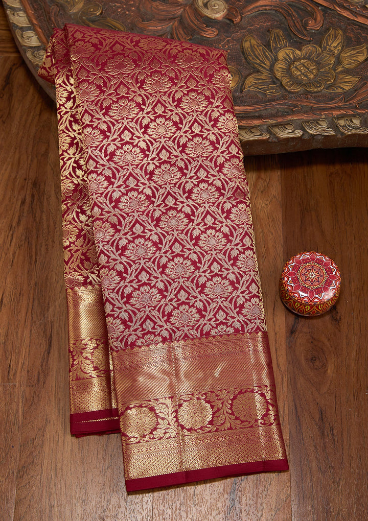 Maroon Dharmavaram Pure Silk Saree