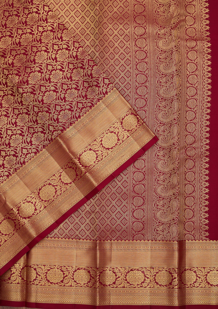 Maroon Dharmavaram Pure Silk Saree