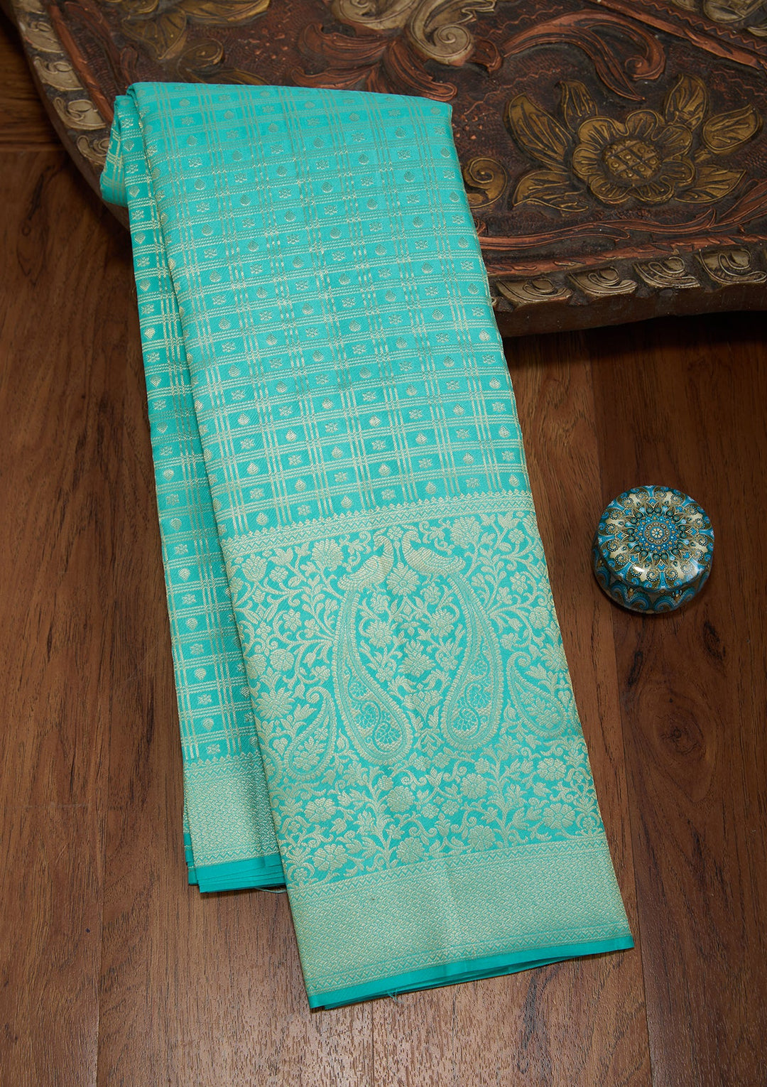 Sea Green Dharmavaram Pure Silk Saree