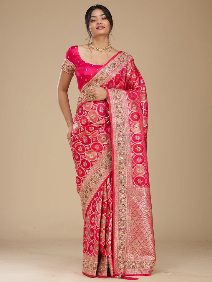 Rani Pink Banarasi Art Silk Saree With Matching Blouse Piece
