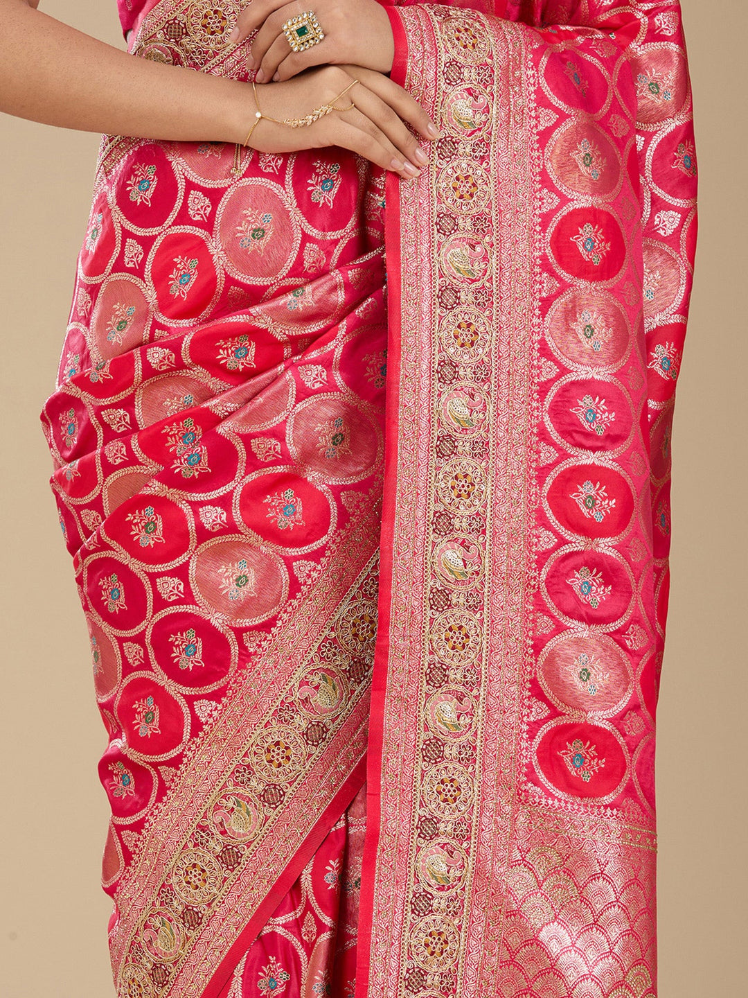 Rani Pink Banarasi Art Silk Saree With Matching Blouse Piece