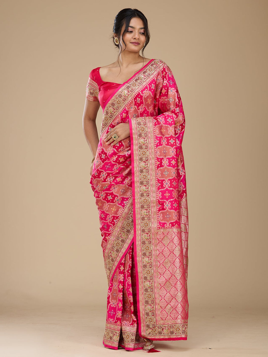 Magenta Pink Banarasi Art Silk Saree With Matching Blouse Piece