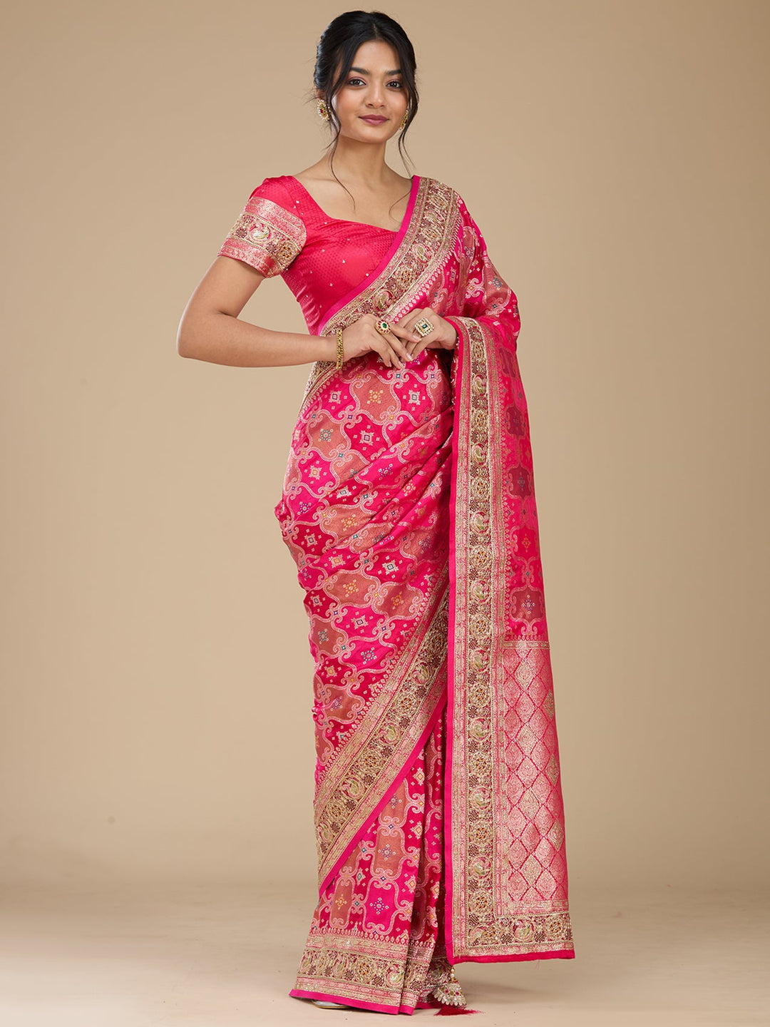 Magenta Pink Banarasi Art Silk Saree With Matching Blouse Piece