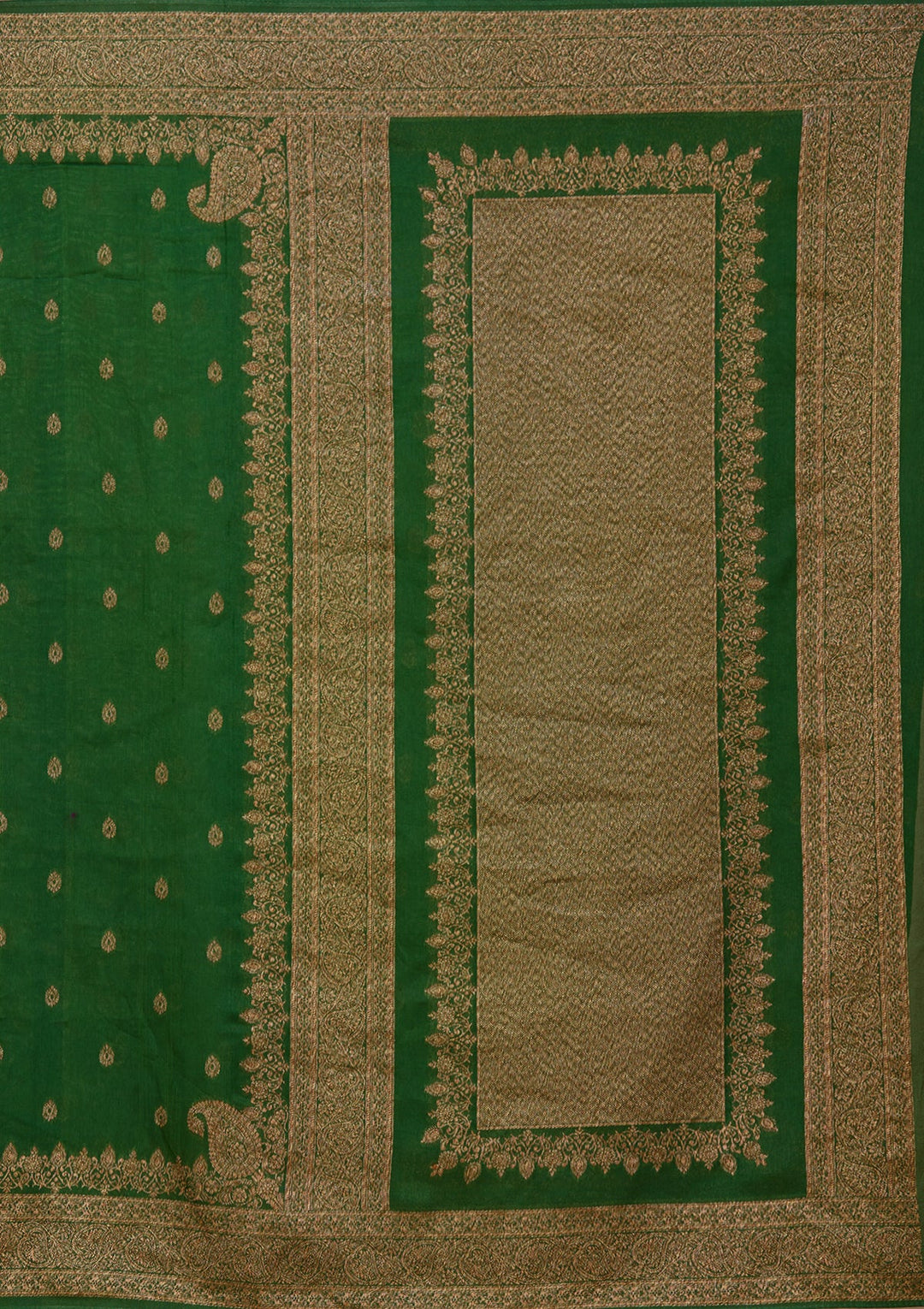Bottle Green Silk Buti Banarasi Saree With Matching Blouse Piece