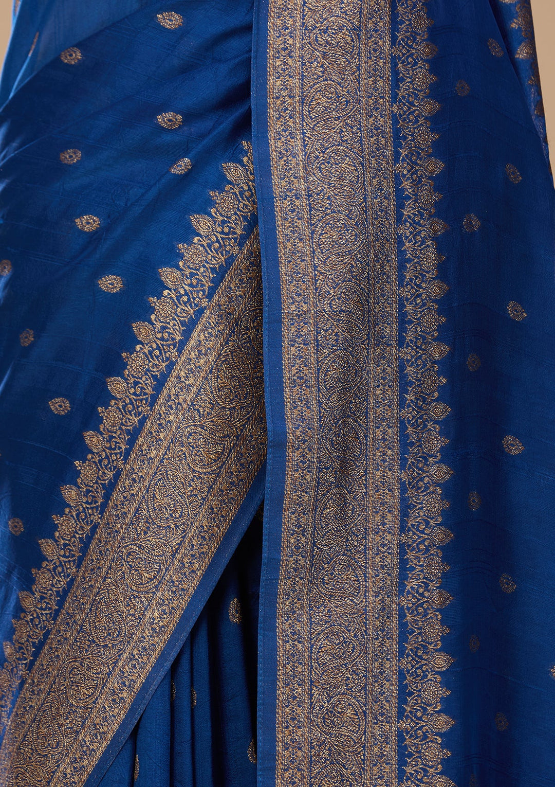 Peacock Blue Silk Buti Saree With Matching Blouse Piece