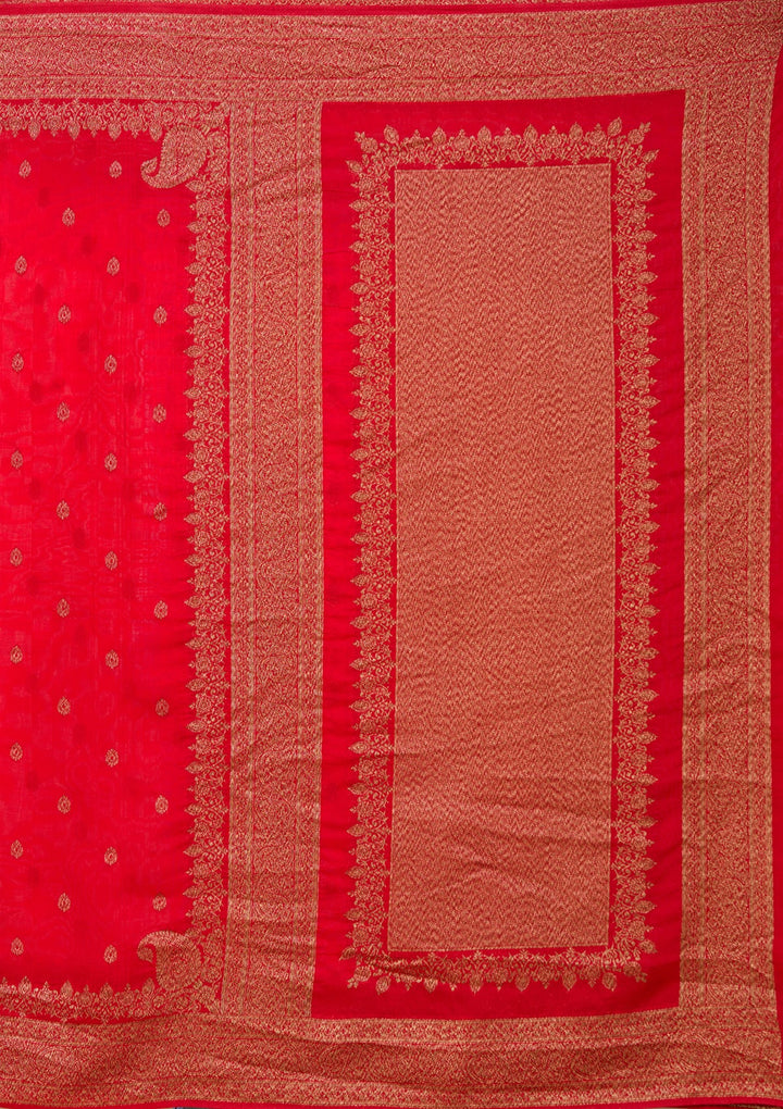Red Silk Buti Saree With Matching Blouse Piece