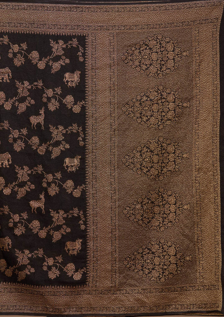 Black Silk Jaal Saree With Matching Blouse Piece