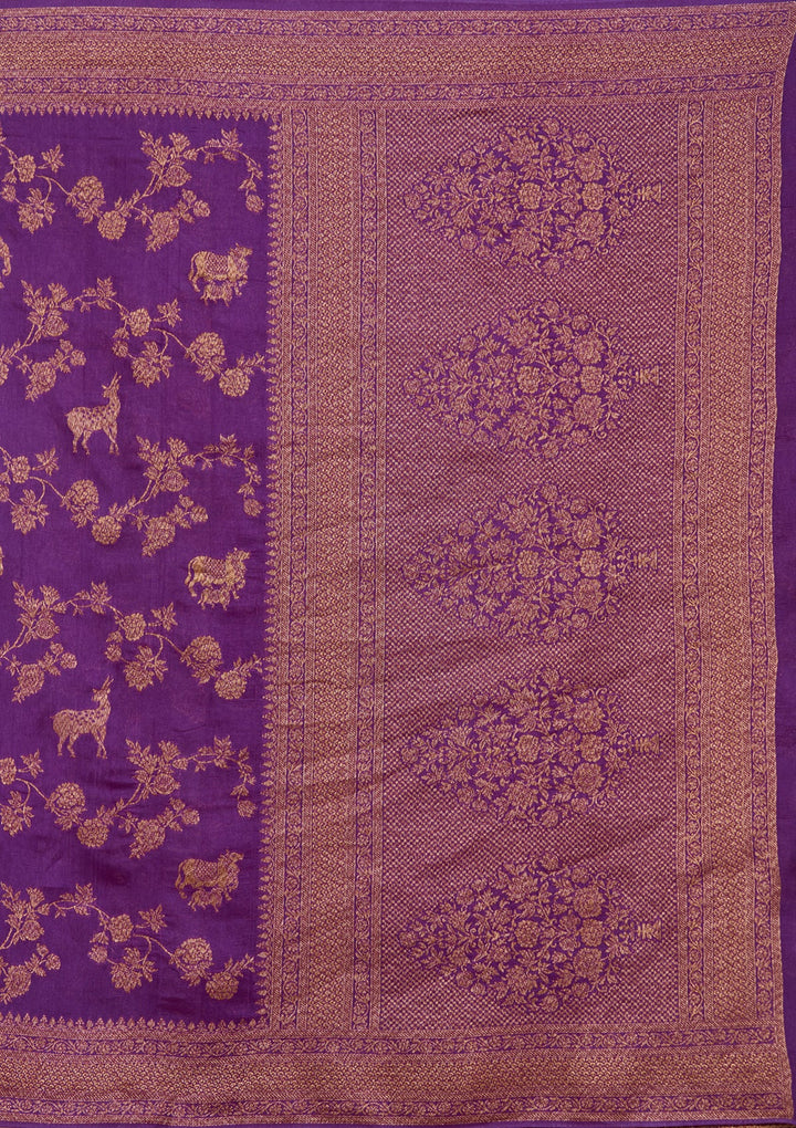 Purple Silk Jaal Saree With Matching Blouse Piece