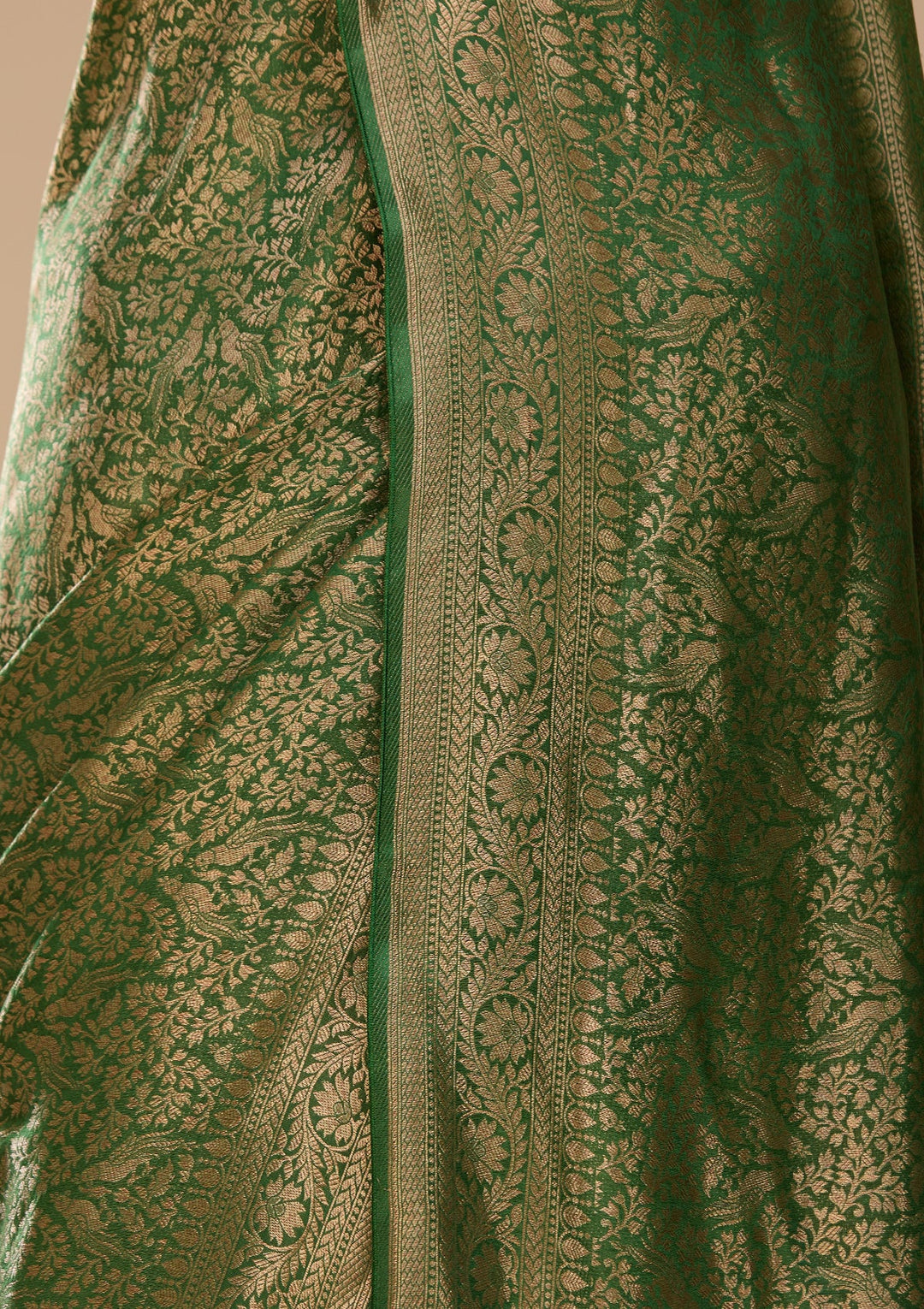 Bottle Green Silk Jaal Saree With Matching Blouse Piece