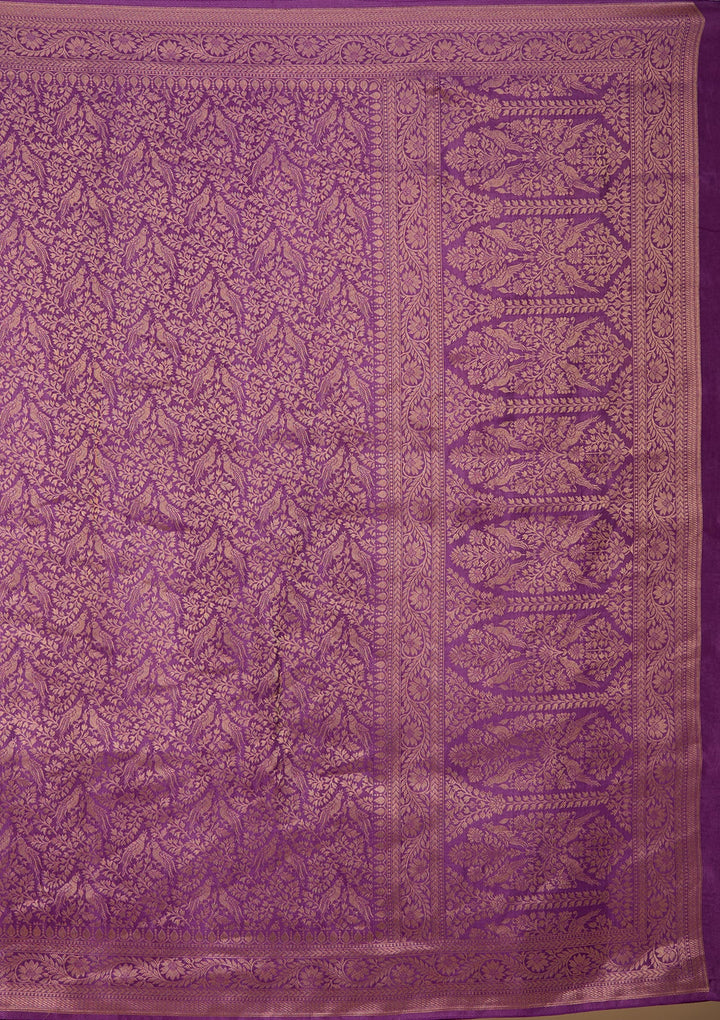 Purple Silk Jaal Saree With Matching Blouse Piece