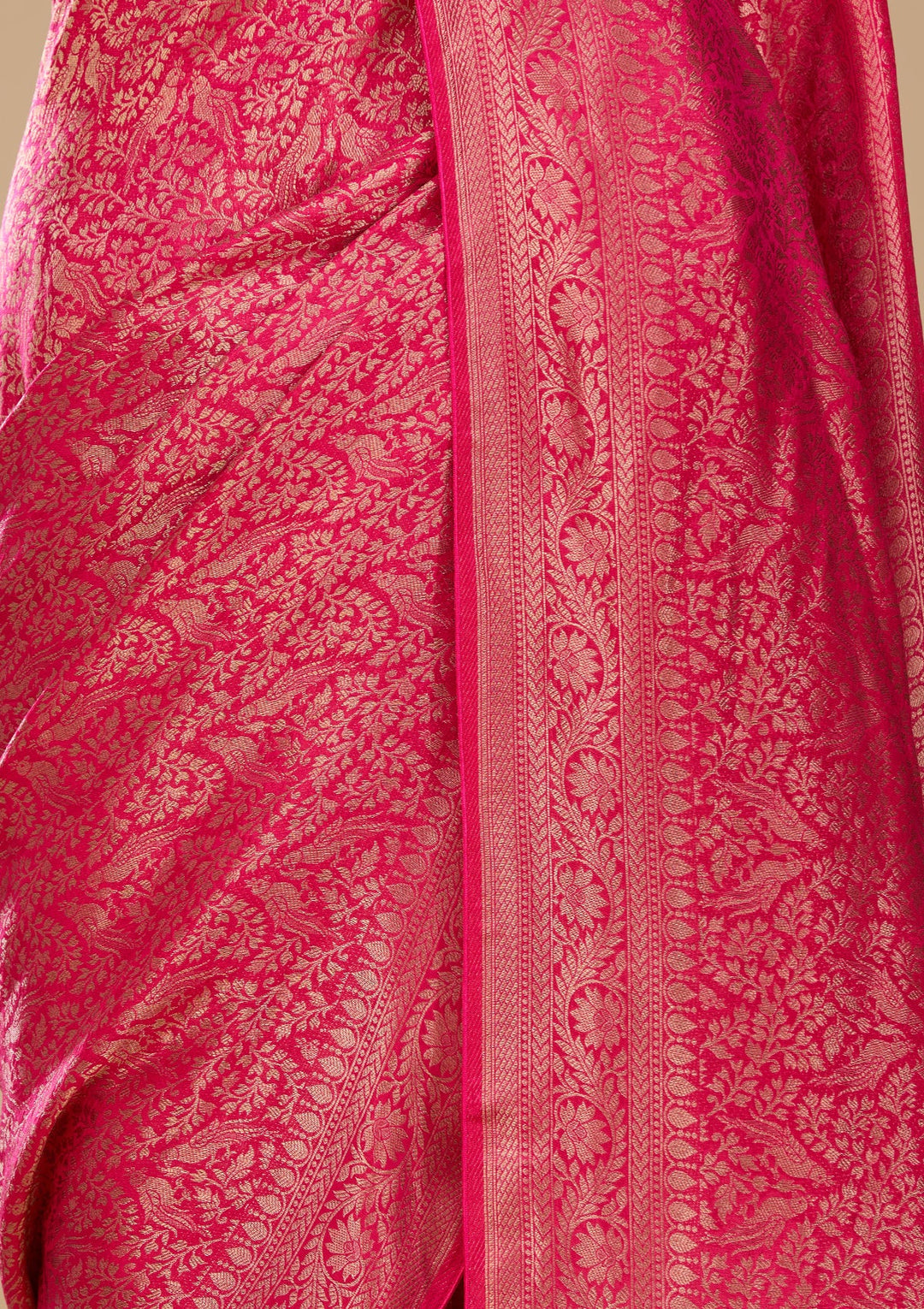 Rani Pink Silk Jaal Saree With Matching Blouse Piece