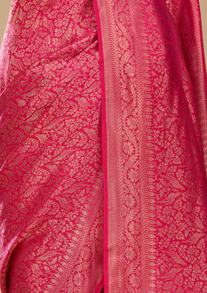 Rani Pink Silk Jaal Saree With Matching Blouse Piece