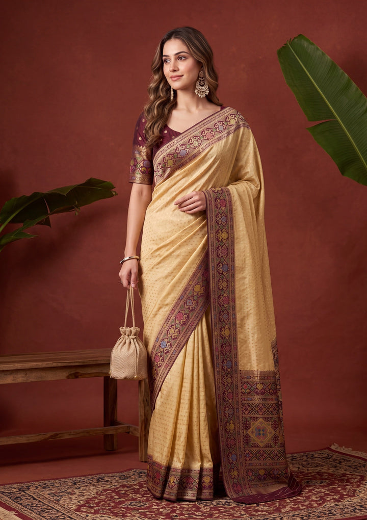 Gold Silk Buti Saree With Matching Blouse Piece