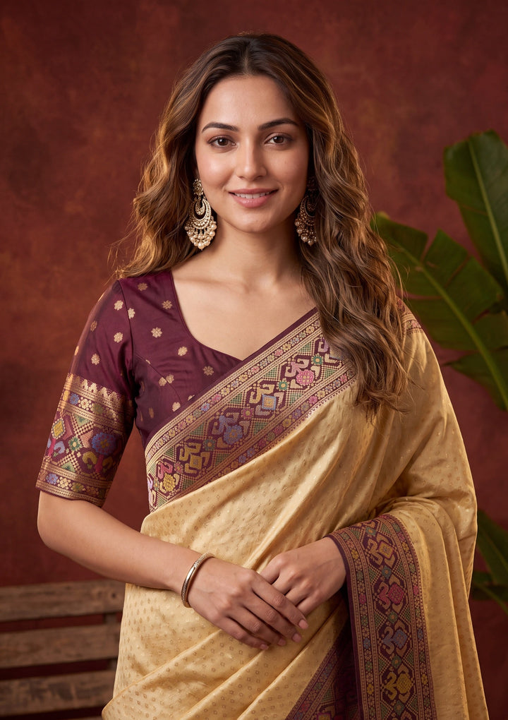 Gold Silk Buti Saree With Matching Blouse Piece