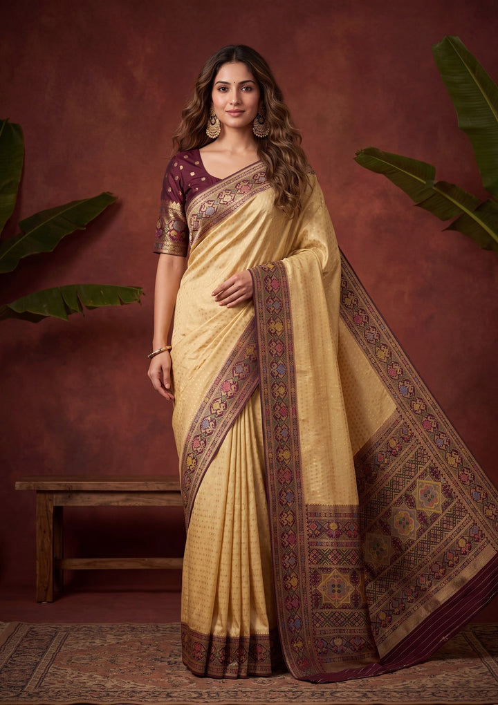 Gold Silk Buti Saree With Matching Blouse Piece