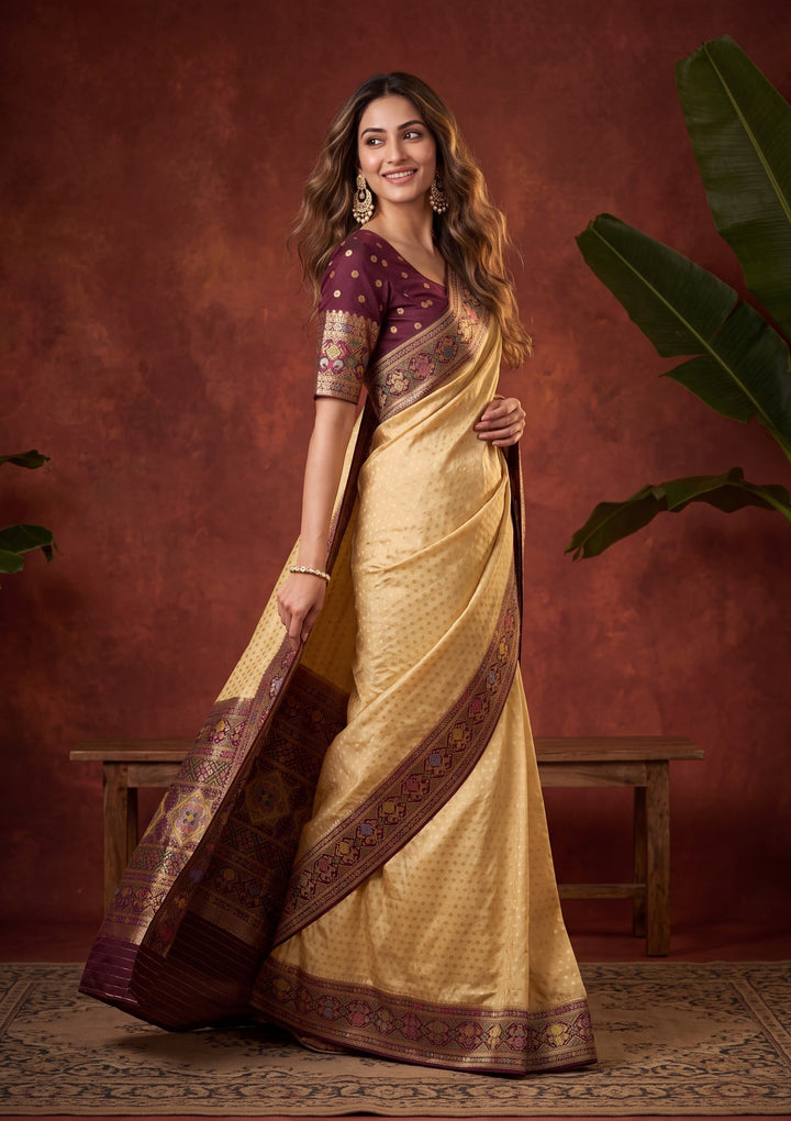 Gold Silk Buti Saree With Matching Blouse Piece