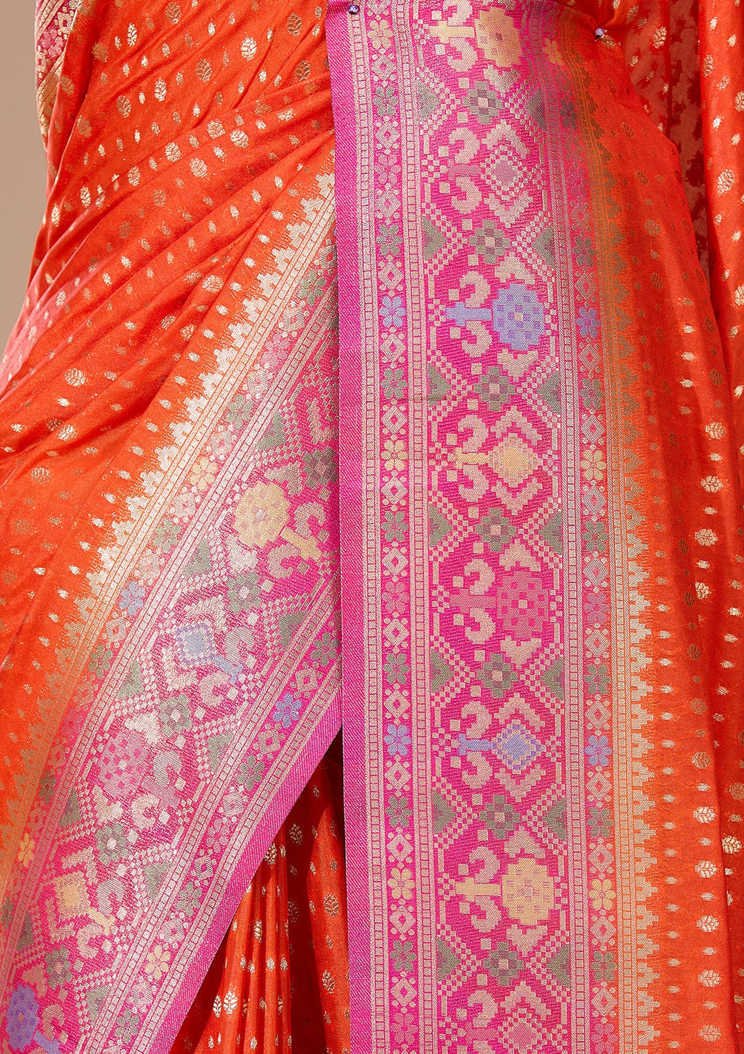 Orange Banarasi Art Silk Saree With Matching Blouse Piece