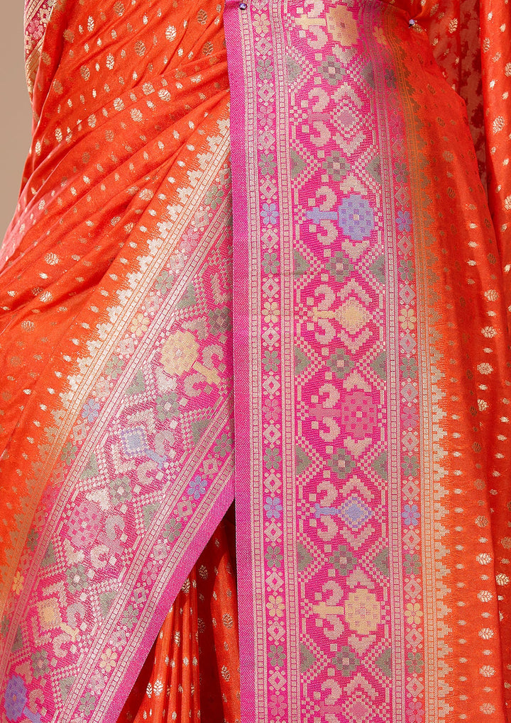 Orange Banarasi Art Silk Saree With Matching Blouse Piece