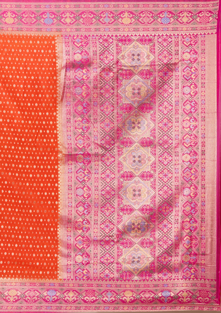 Orange Banarasi Art Silk Saree With Matching Blouse Piece